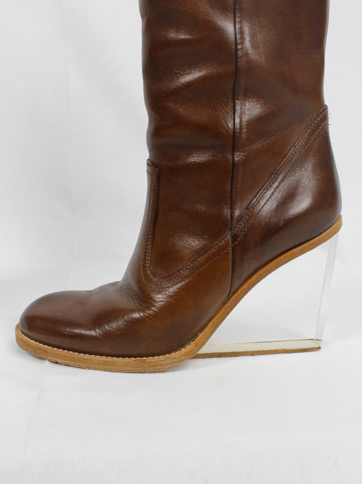 vintage Maison Martin Margiela brown tall boots with clear wedge heel spring 2007 (24)