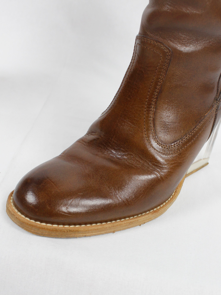 vintage Maison Martin Margiela brown tall boots with clear wedge heel spring 2007 (25)