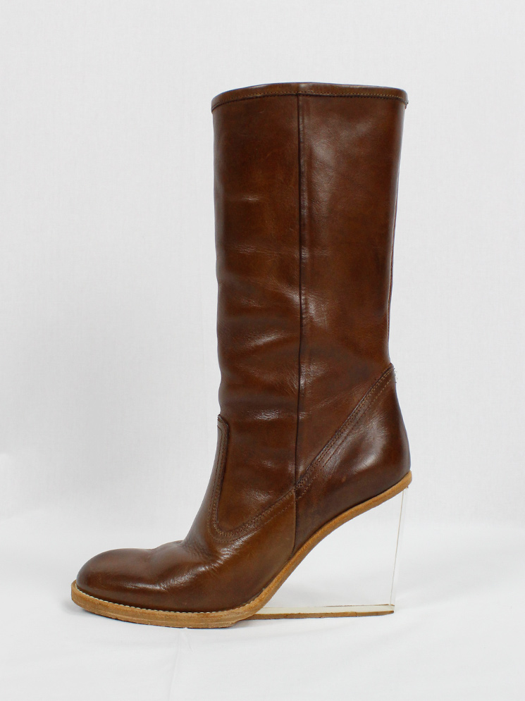 vintage Maison Martin Margiela brown tall boots with clear wedge heel spring 2007 (8)