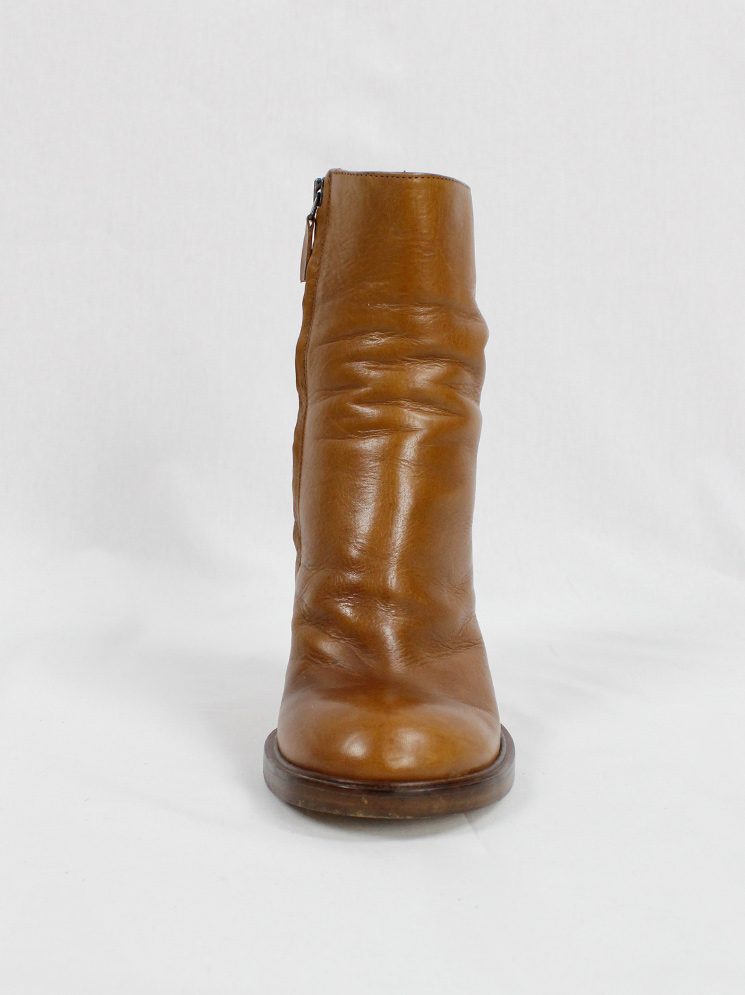vintage af Vandevorst cognac ankle boots with bronze studs and scrunched back fall 2010 (1)