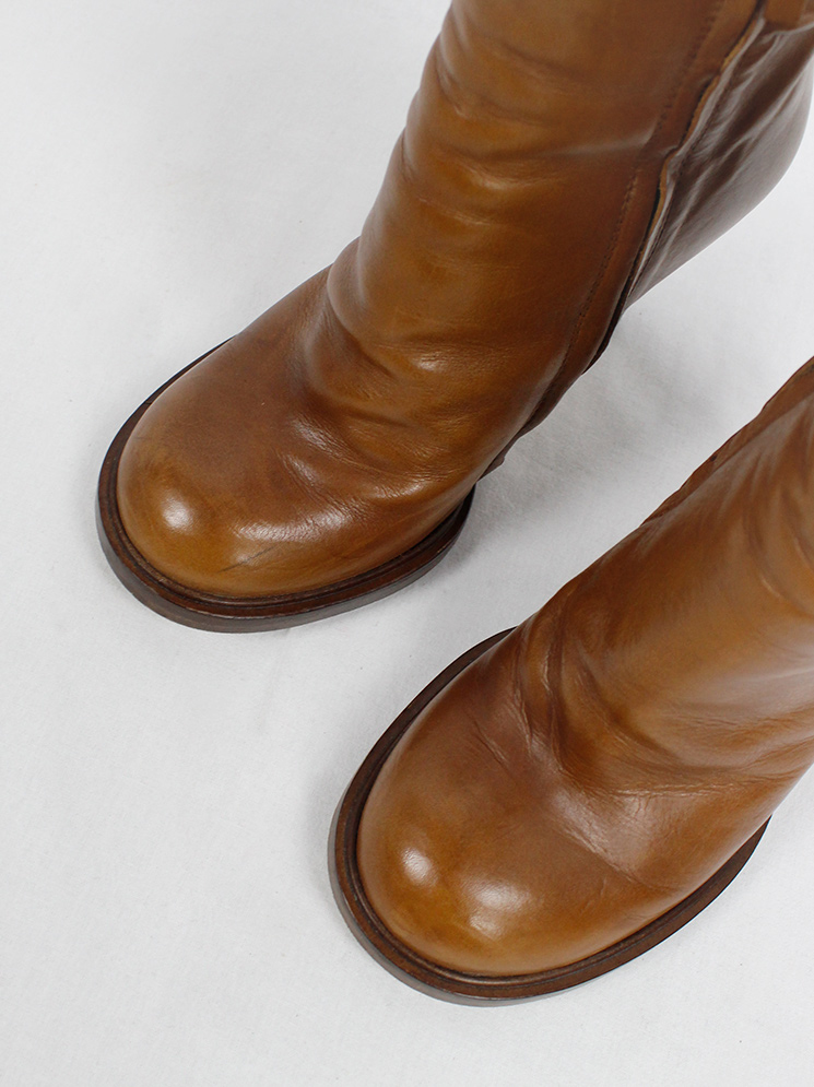 vintage af Vandevorst cognac ankle boots with bronze studs and scrunched back fall 2010 (12)