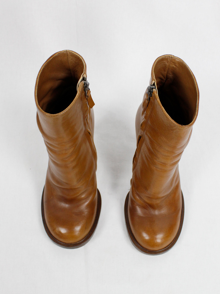 vintage af Vandevorst cognac ankle boots with bronze studs and scrunched back fall 2010 (13)