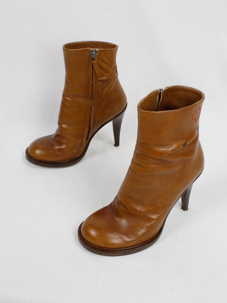 vintage af Vandevorst cognac ankle boots with bronze studs and scrunched back fall 2010 (9)