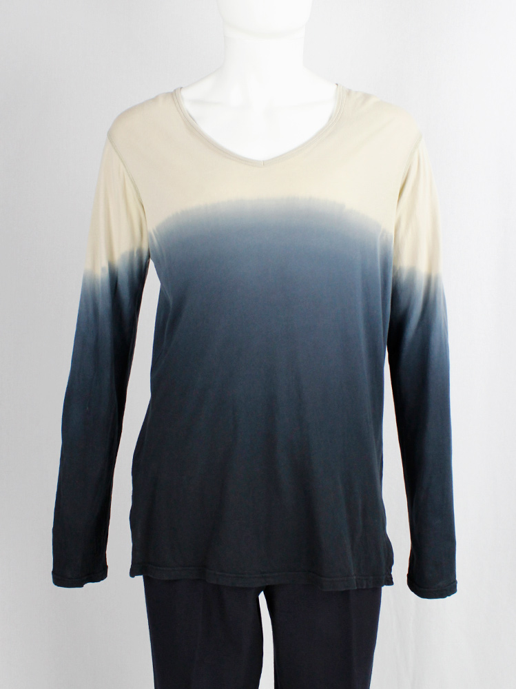 vintage mens Ann Demeulemeester beige jumper with hand dip-dye of a blue ombre fall 2012 (1)