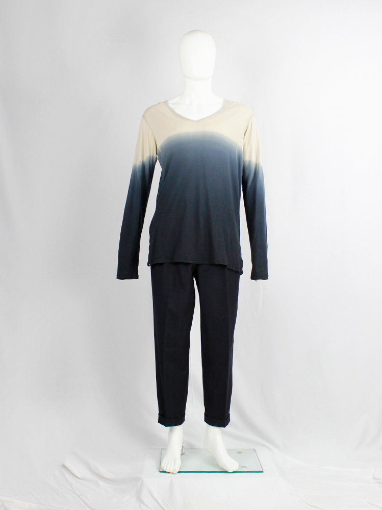vintage mens Ann Demeulemeester beige jumper with hand dip-dye of a blue ombre fall 2012 (6)