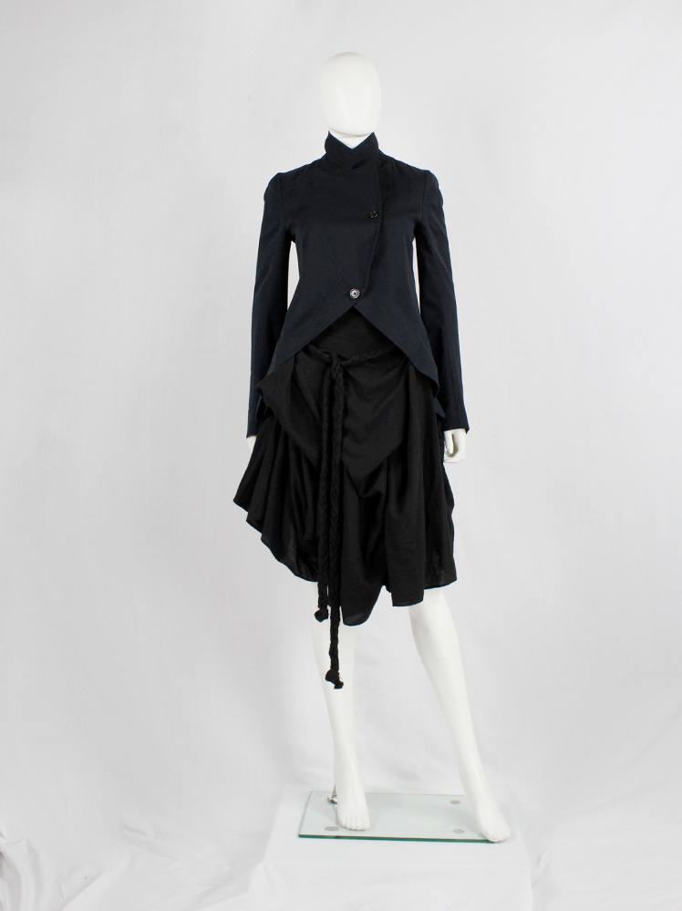 Ann Demeulemeester black gathered and draped skirt with oversized braids fall 2005 (1)