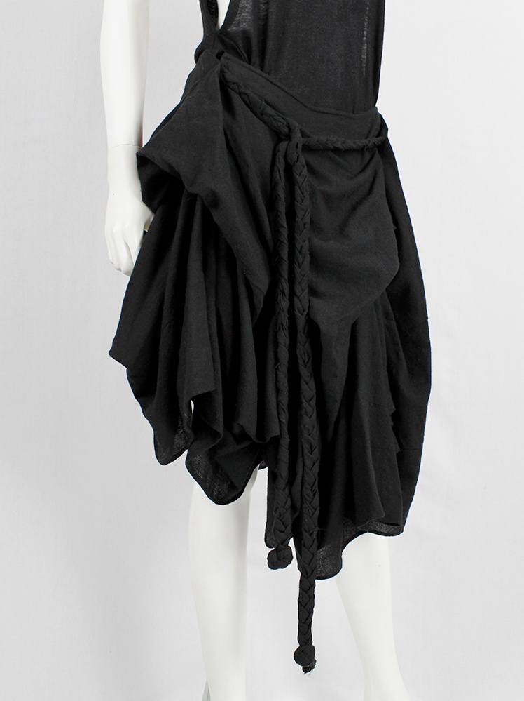 Ann Demeulemeester black gathered and draped skirt with oversized braids fall 2005 (11)