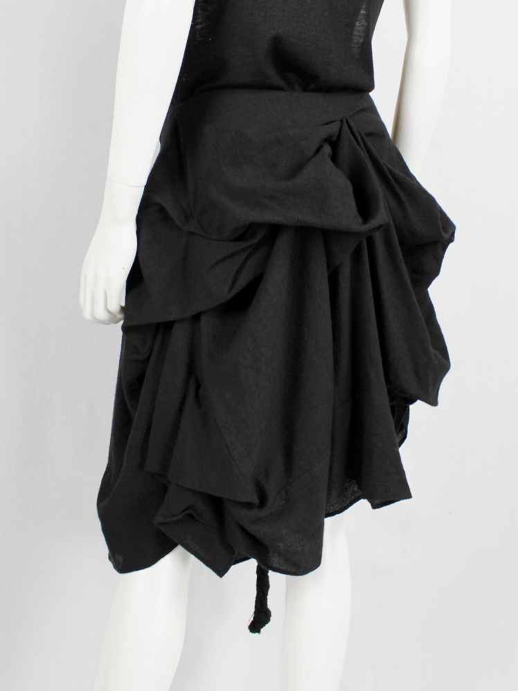 Ann Demeulemeester black gathered and draped skirt with oversized braids fall 2005 (5)