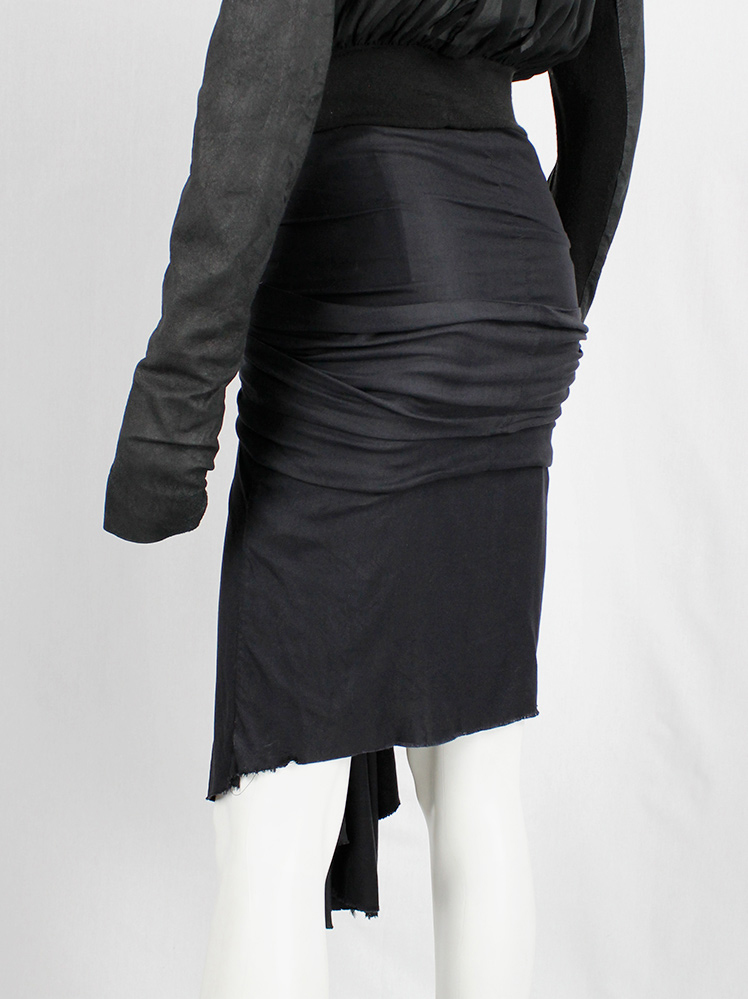 Haider Ackermann black midi skirt with front drape and sash across the back fall 2009 (10)