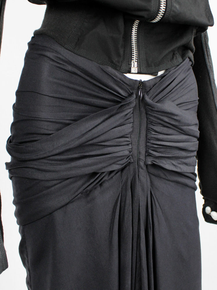 Haider Ackermann black midi skirt with front drape and sash across the back fall 2009 (3)