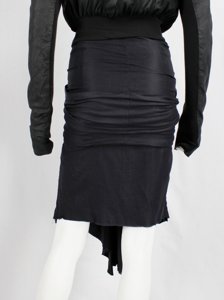 Haider Ackermann black midi skirt with front drape and sash across the back fall 2009 (9)