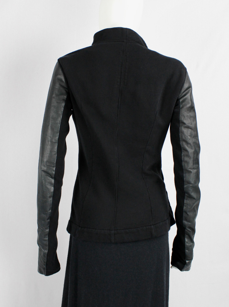 Rick Owens DRKSHDW black sweatshirt biker jacket with leather sleeves (10)