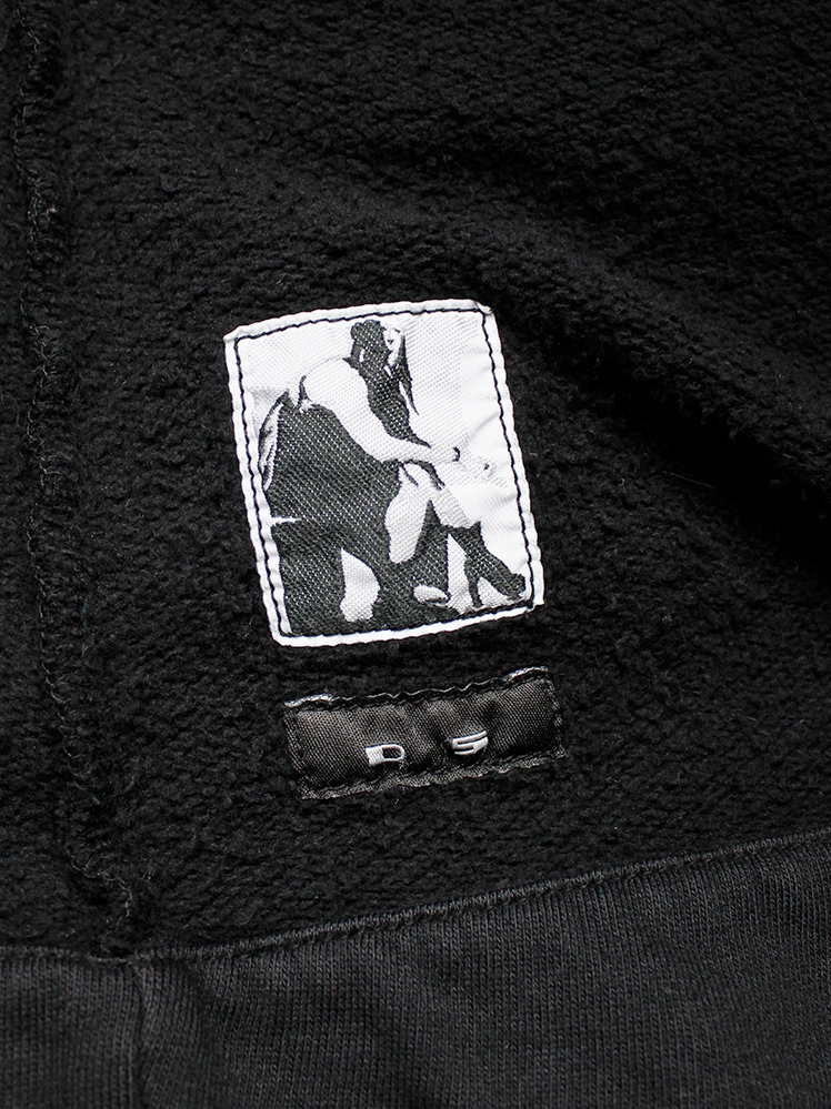 Rick Owens DRKSHDW black sweatshirt biker jacket with leather sleeves (16)