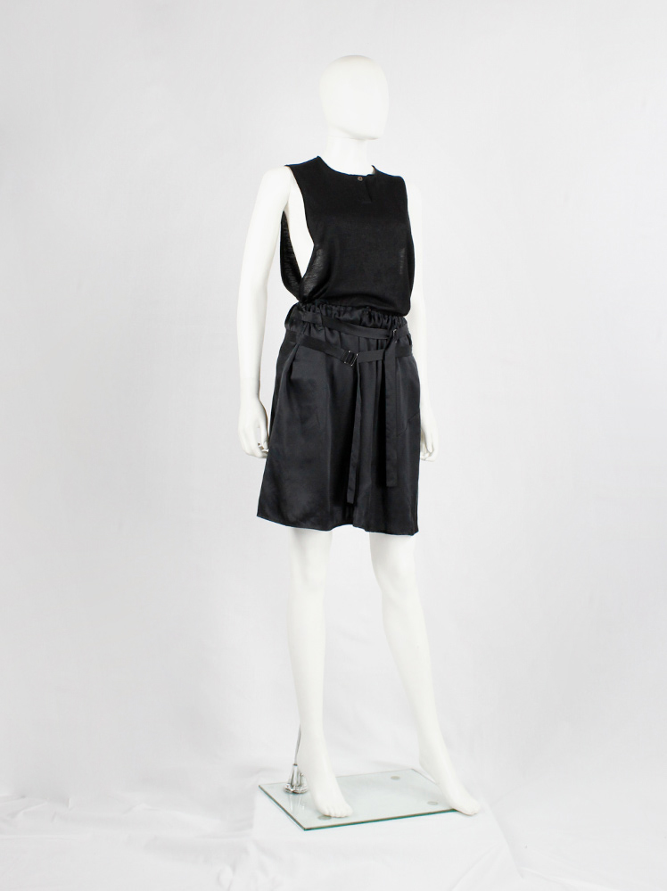 vintage Ann Demeulemeester black midi-skirt with two belt straps spring 2004 (6)