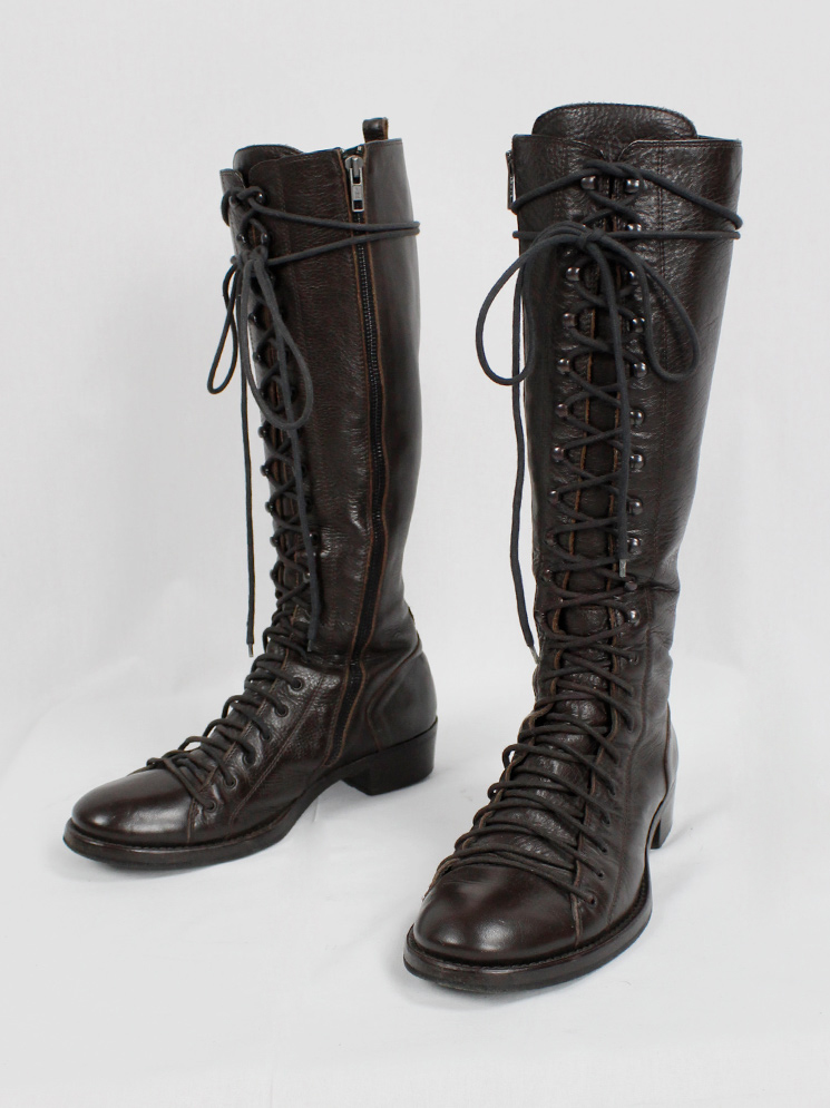 vintage Ann Demeulemeester brown single lace boots with hook lacing fall 2008 (10)