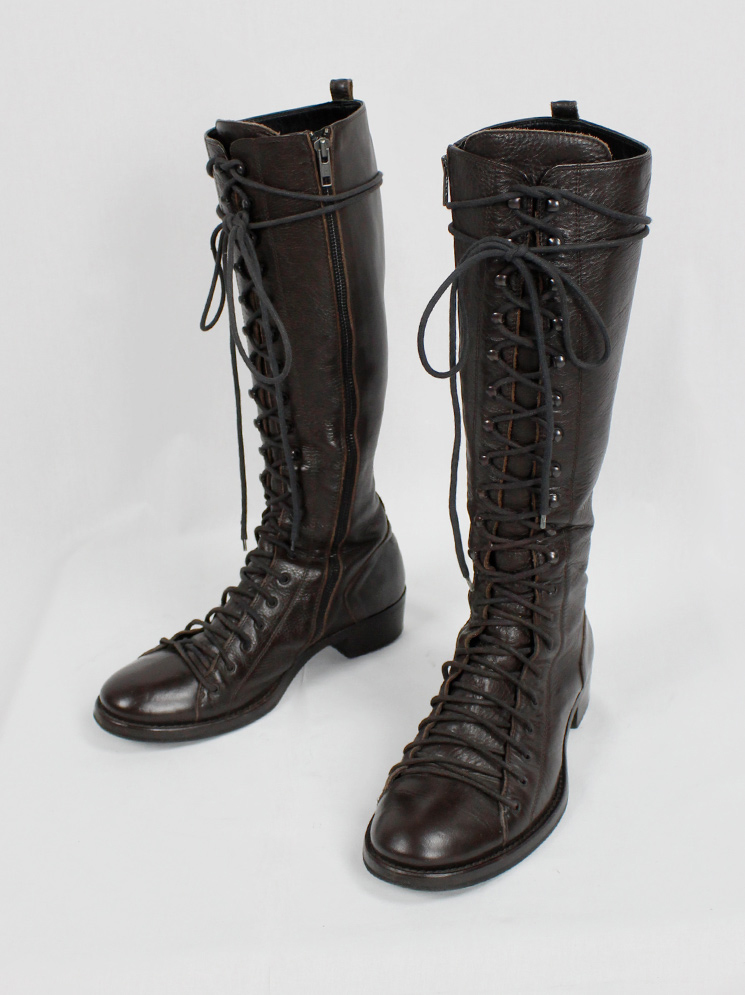 vintage Ann Demeulemeester brown single lace boots with hook lacing fall 2008 (11)