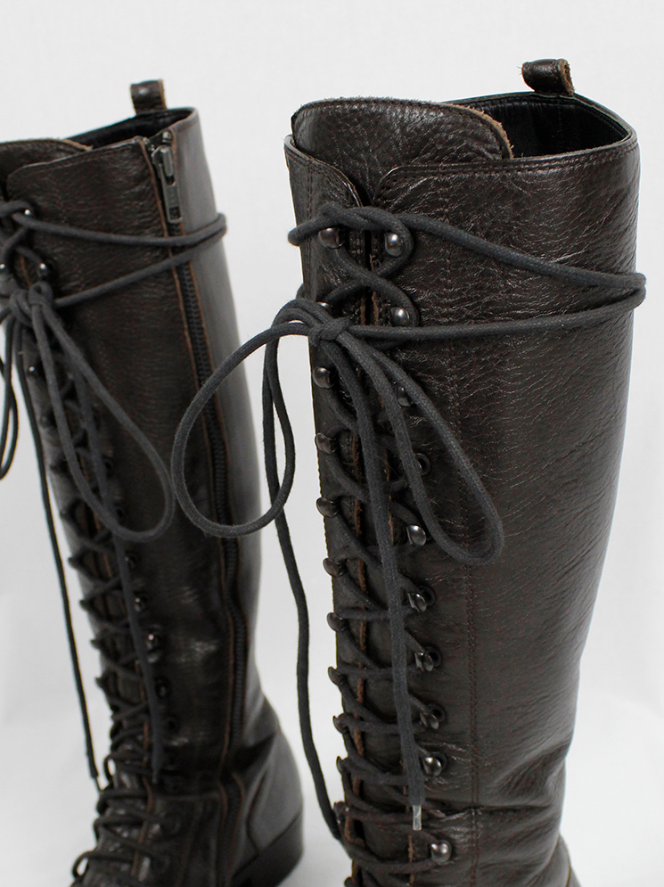 vintage Ann Demeulemeester brown single lace boots with hook lacing fall 2008 (14)