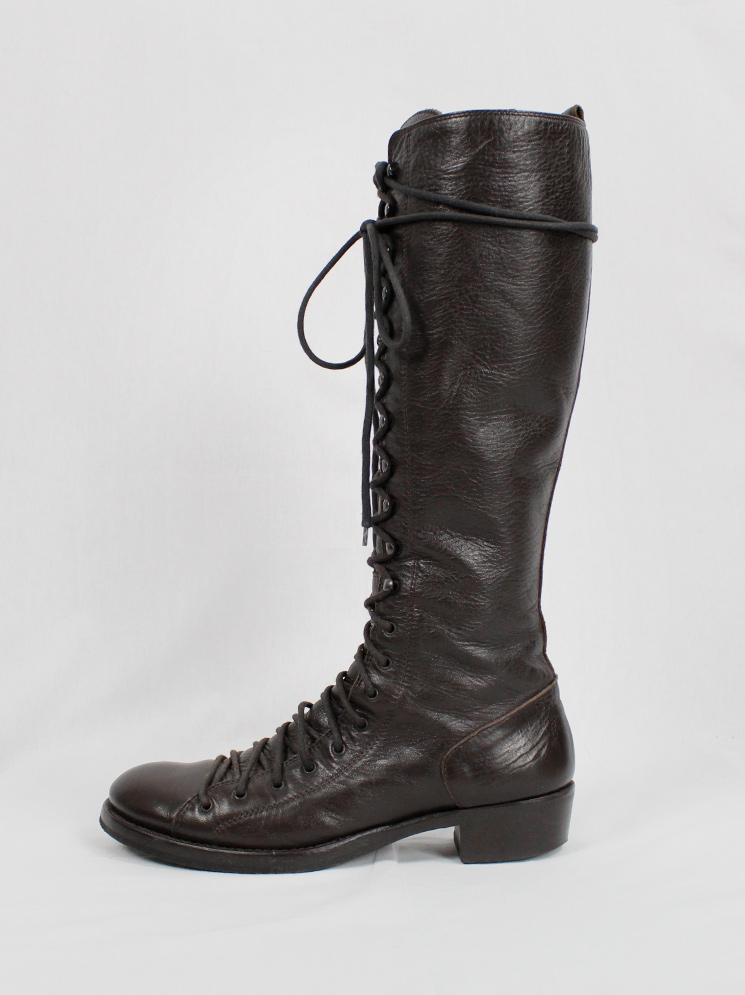 vintage Ann Demeulemeester brown single lace boots with hook lacing fall 2008 (21)