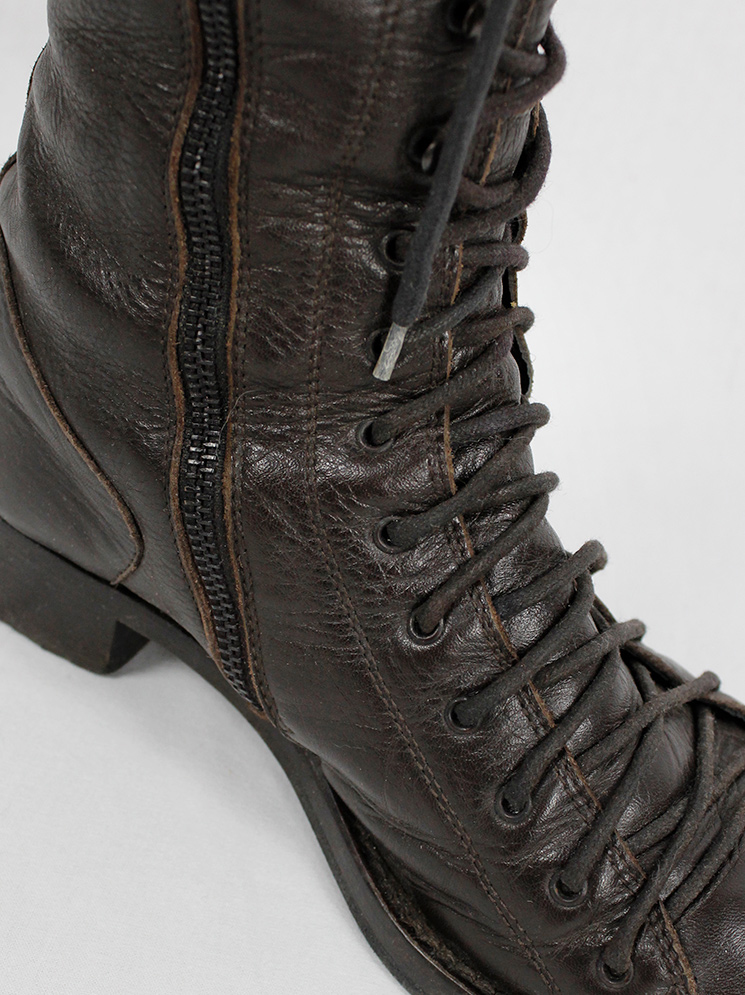 vintage Ann Demeulemeester brown single lace boots with hook lacing fall 2008 (9)