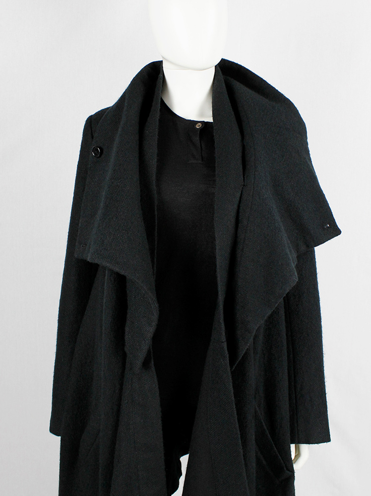 vintage Ann Demeulemeester dark grey maxi coat with oversized cowl neck fall 2012 (1)