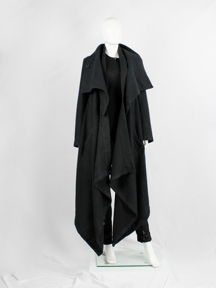 vintage Ann Demeulemeester dark grey maxi coat with oversized cowl neck fall 2012 (2)