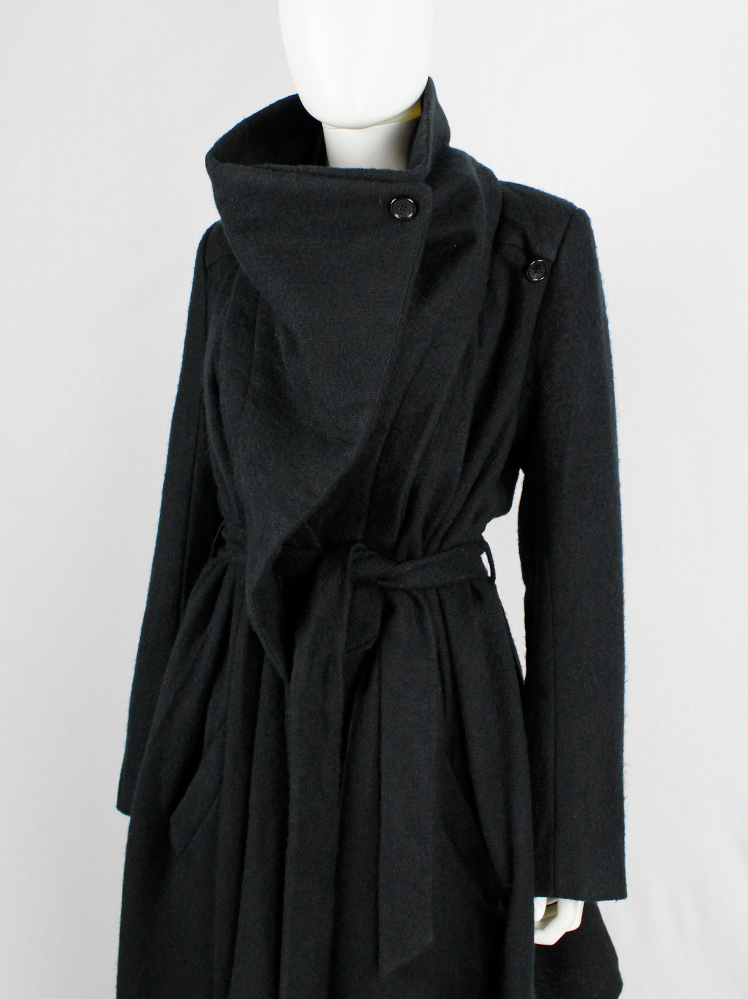 vintage Ann Demeulemeester dark grey maxi coat with oversized cowl neck fall 2012 (6)
