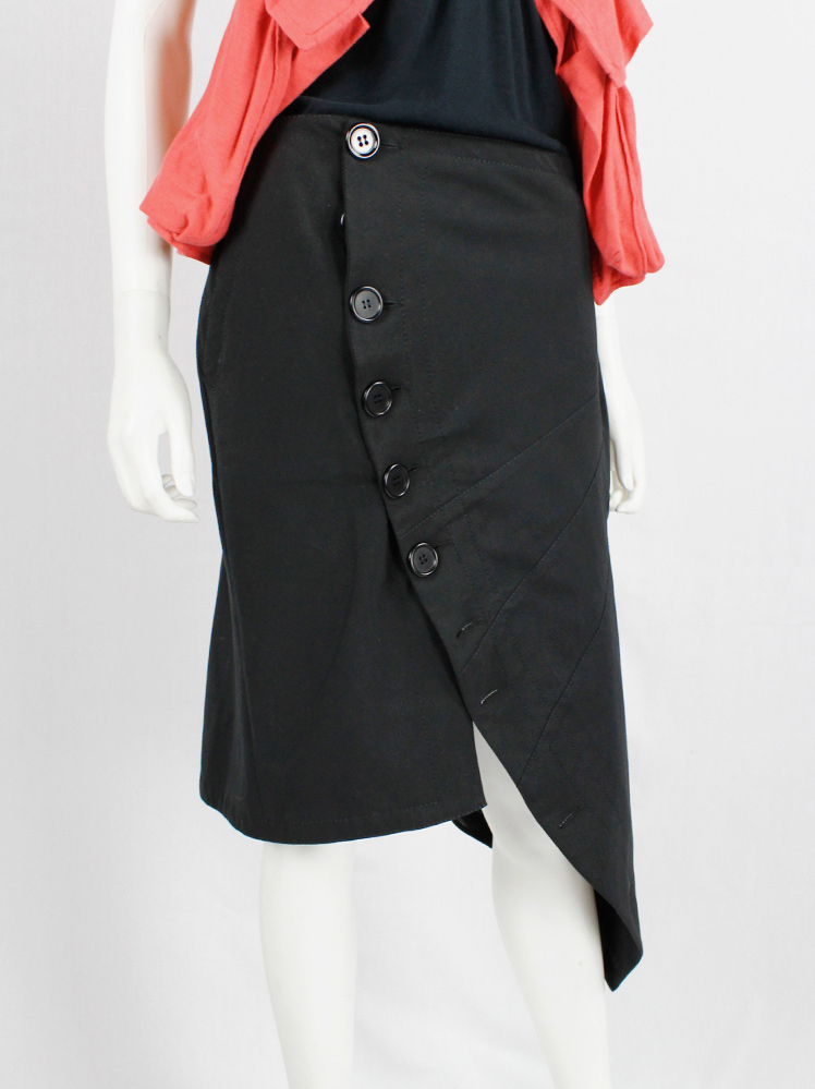 vintage Dirk Bikkembergs black asymmetric curved skirt transformable with buttons (2)