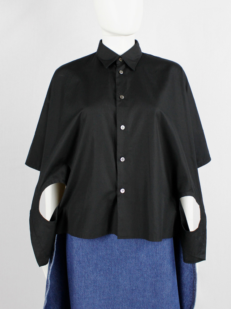 vintage Junya Watanabe black wide shirt with circular cut outs on the sides fall 2017 (1)