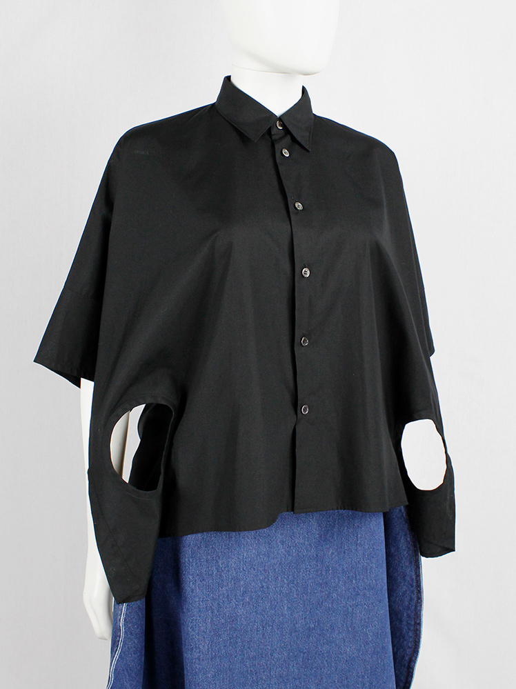 vintage Junya Watanabe black wide shirt with circular cut outs on the sides fall 2017 (2)