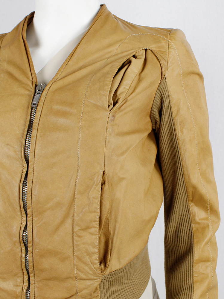 vintage Rick Owens CITROEN cognac leather bomber jacker with triangular pleated back spring 2004 (15)