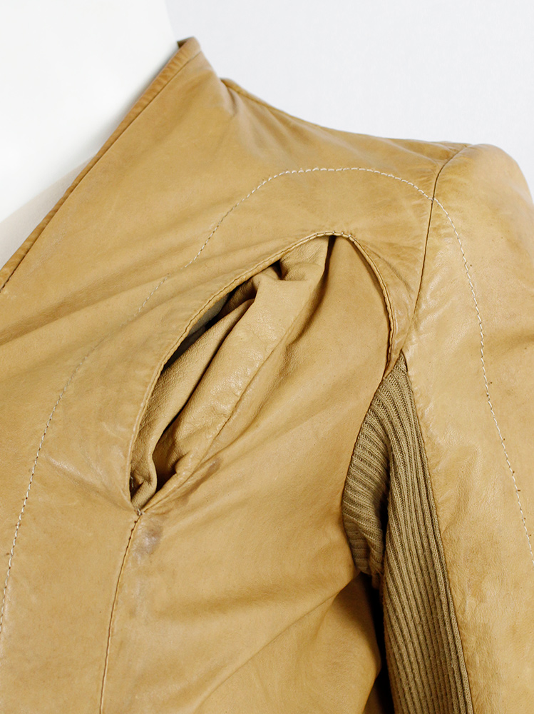 vintage Rick Owens CITROEN cognac leather bomber jacker with triangular pleated back spring 2004 (16)