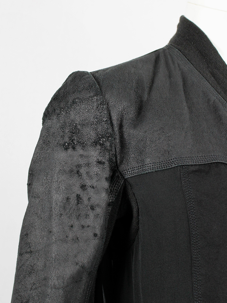 vintage Rick Owens black bomber jacket leather sleeves and sheer pleated back (10)