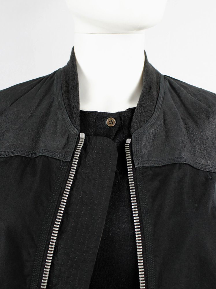 vintage Rick Owens black bomber jacket leather sleeves and sheer pleated back (11)