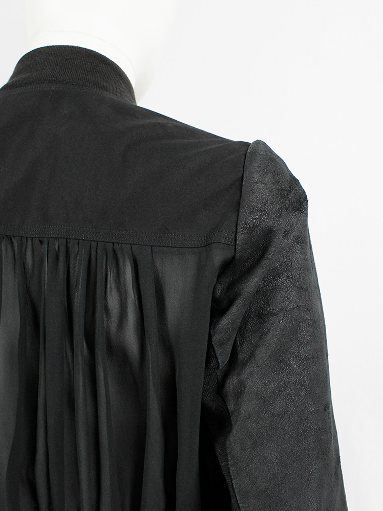 vintage Rick Owens black bomber jacket leather sleeves and sheer pleated back (14)