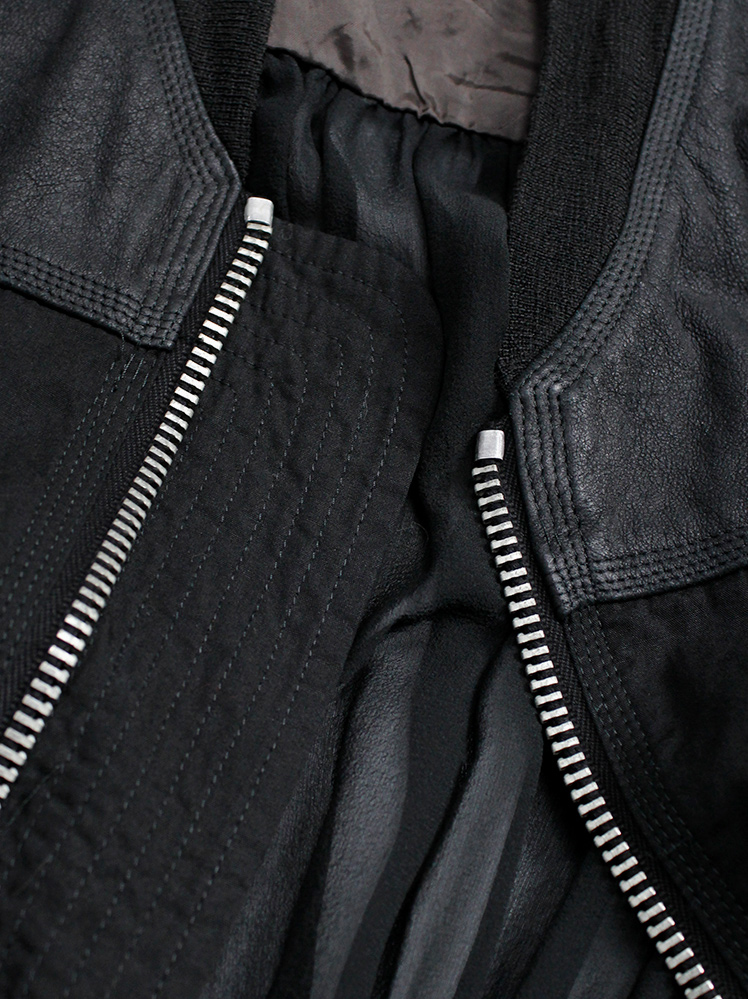 vintage Rick Owens black bomber jacket leather sleeves and sheer pleated back (18)