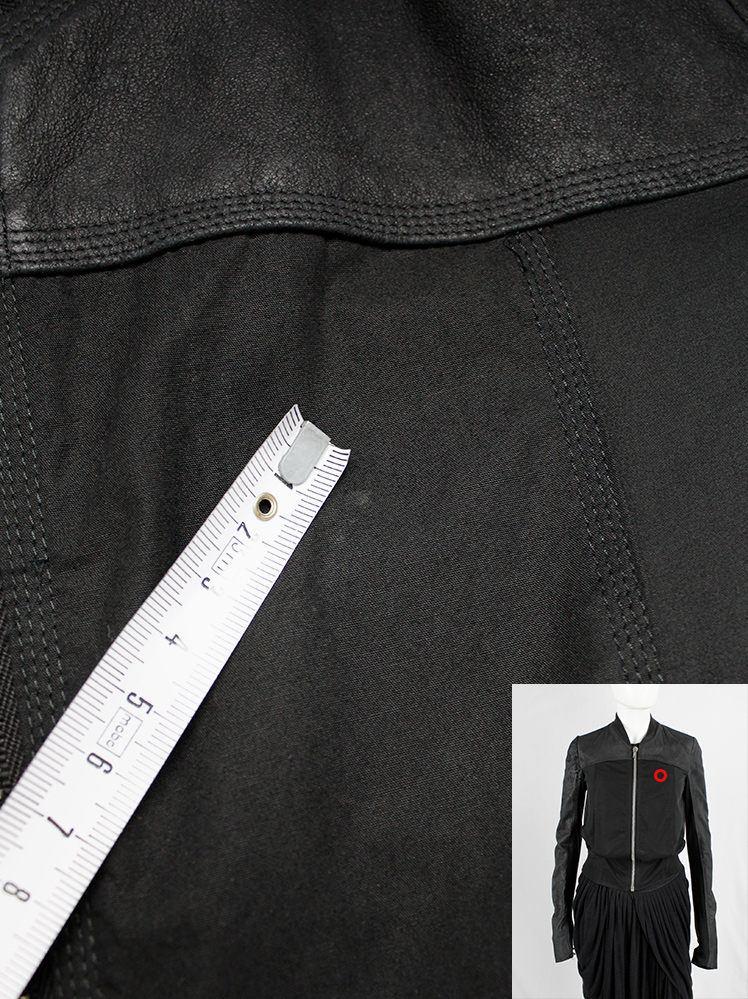 vintage Rick Owens black bomber jacket leather sleeves and sheer pleated back (22)