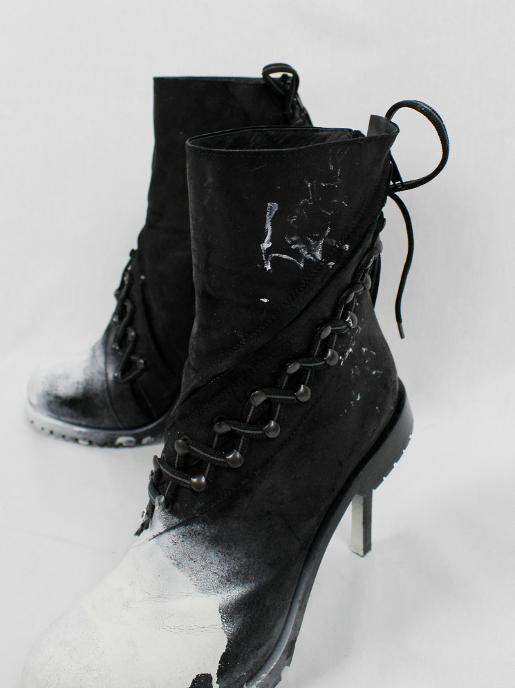 a f Vandevorst spraypainted black combat boots on a stiletto heel fall 2015 (10)