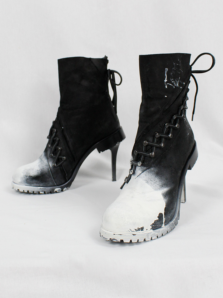 a f Vandevorst spraypainted black combat boots on a stiletto heel fall 2015 (13)