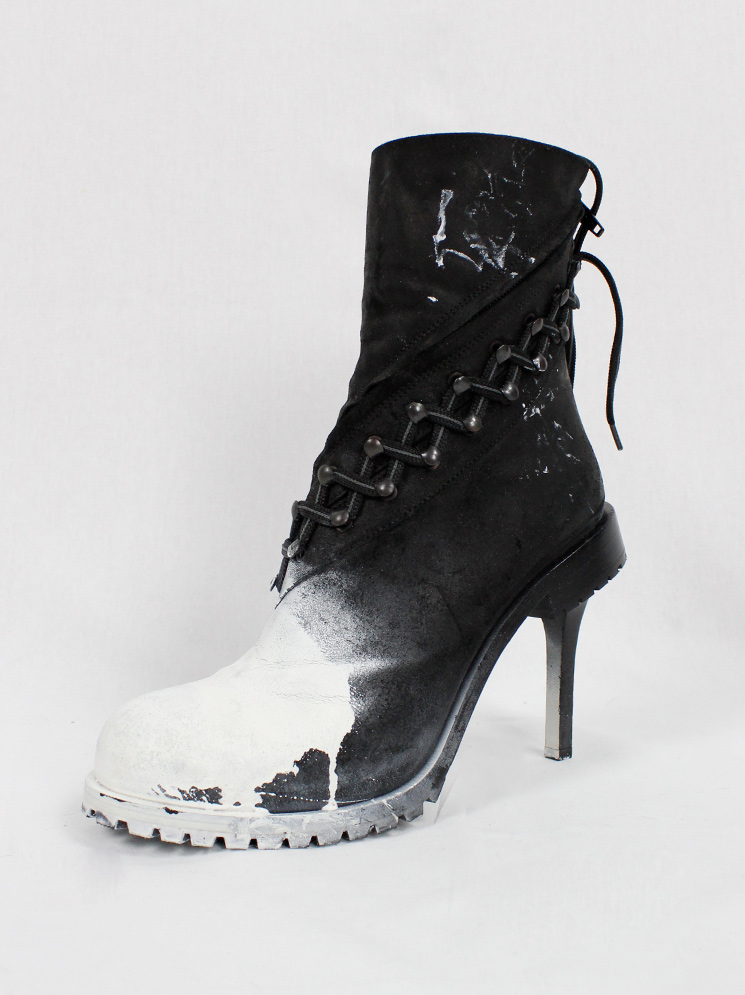 a f Vandevorst spraypainted black combat boots on a stiletto heel fall 2015 (2)
