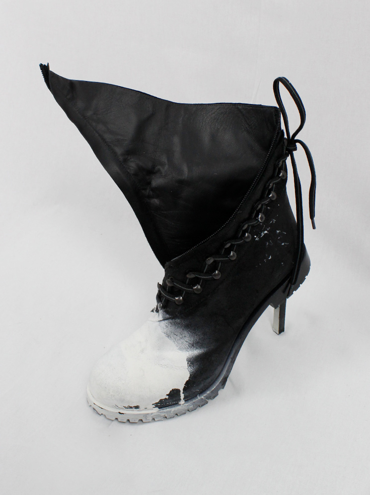 a f Vandevorst spraypainted black combat boots on a stiletto heel fall 2015 (27)