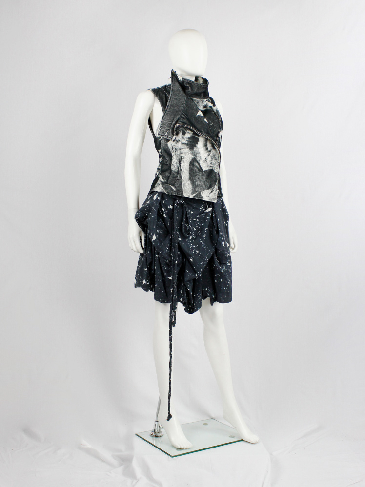 vintage Ann Demeulemeester black gathered skirt with paint splatter print fall 2005 (10)