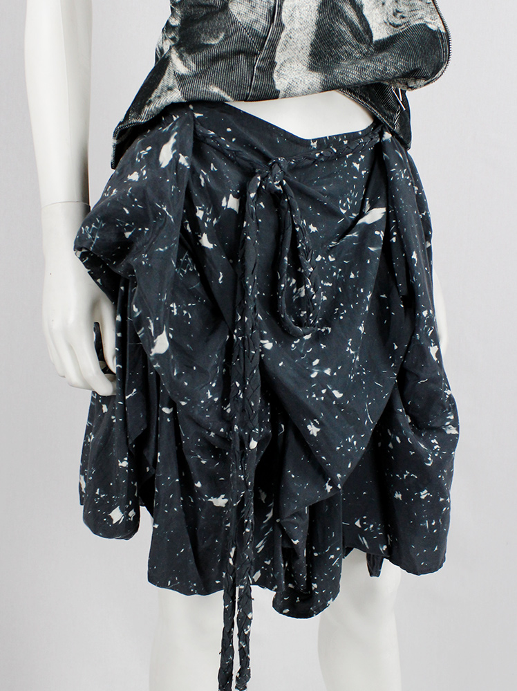 vintage Ann Demeulemeester black gathered skirt with paint splatter print fall 2005 (11)