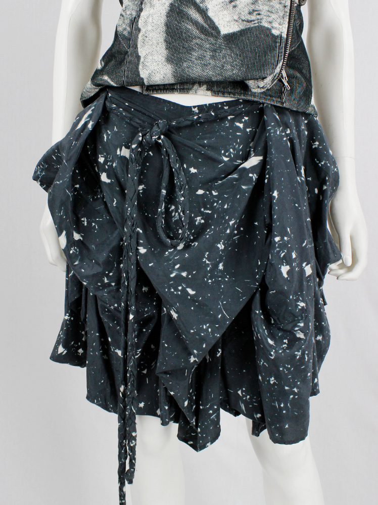 vintage Ann Demeulemeester black gathered skirt with paint splatter print fall 2005 (2)