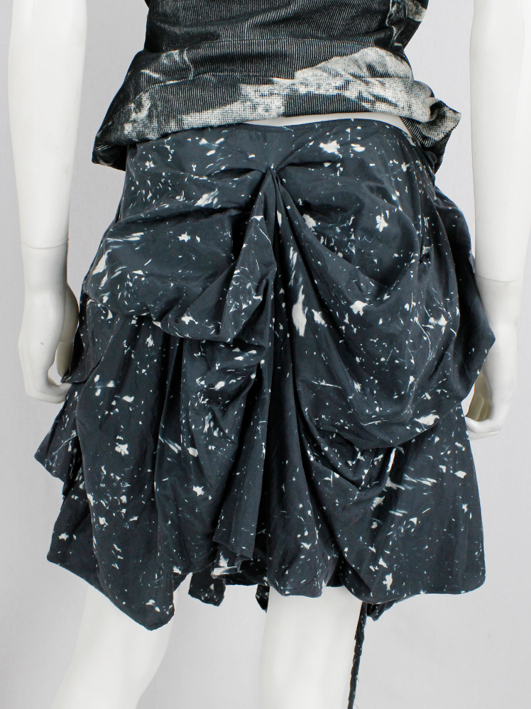 vintage Ann Demeulemeester black gathered skirt with paint splatter print fall 2005 (3)