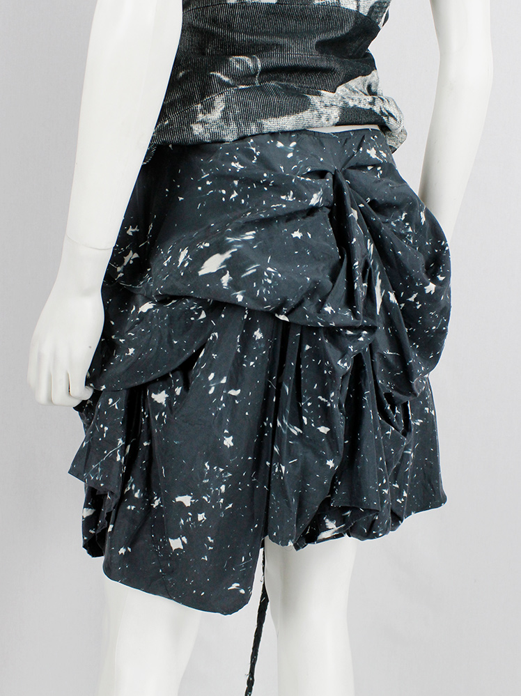 vintage Ann Demeulemeester black gathered skirt with paint splatter print fall 2005 (4)