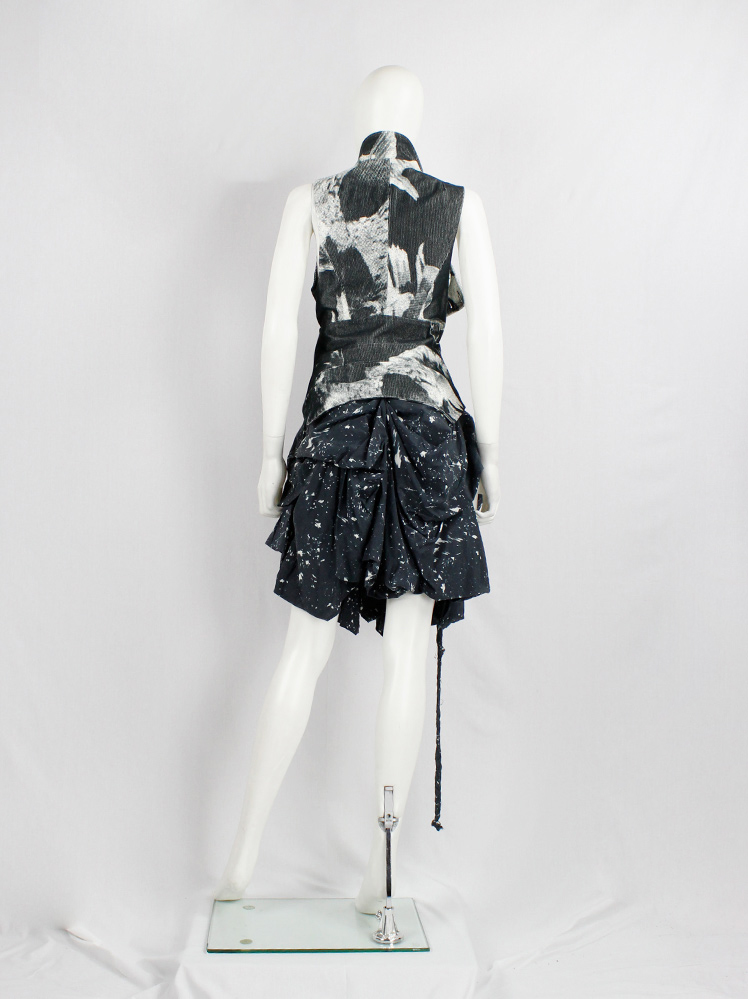 vintage Ann Demeulemeester black gathered skirt with paint splatter print fall 2005 (5)