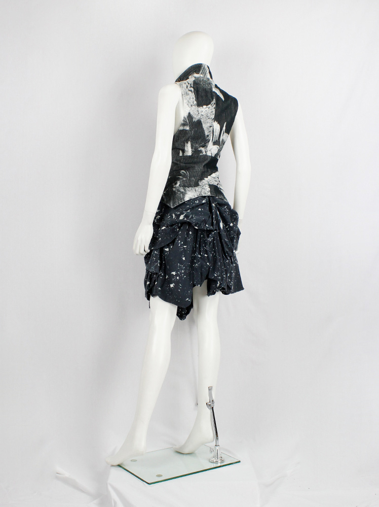 vintage Ann Demeulemeester black gathered skirt with paint splatter print fall 2005 (6)
