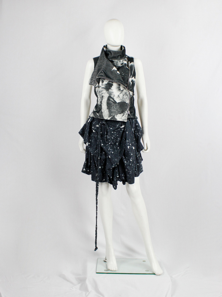 vintage Ann Demeulemeester black gathered skirt with paint splatter print fall 2005 (9)