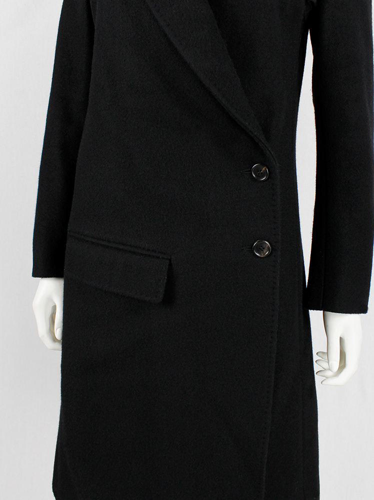 vintage Ann Demeulemeester black long asymmetric coat with overlap front fall 1998 (13)