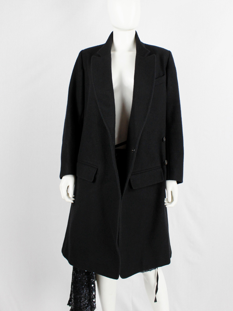 vintage Ann Demeulemeester black long asymmetric coat with overlap front fall 1998 (15)